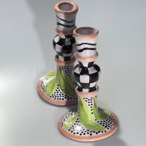 Hand-Painted Ceramic Candlestick Holders Pair With Unique Design - Picture 4 of 8